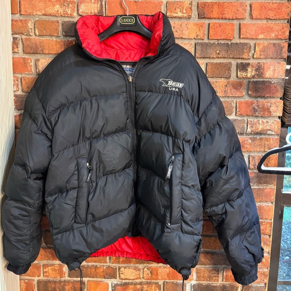 Bear USA mens down reversible puffer jacket ski snowboard winter black/red XL